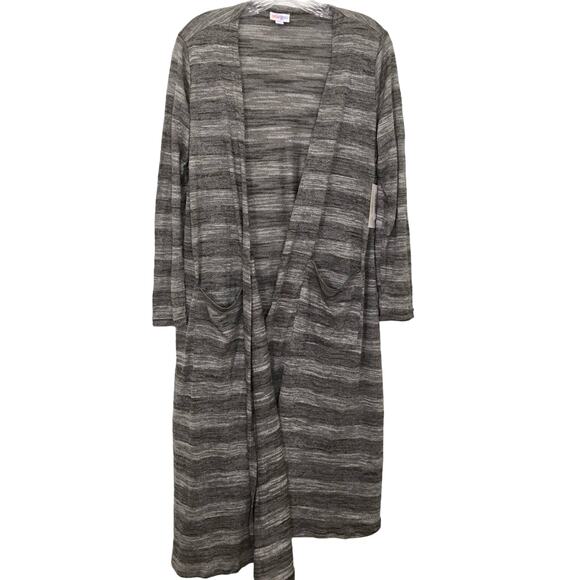 NWT LuLaRoe Sarah Striped Gray Long Open Cardigan Sweater Duster Oversize Medium - Picture 1 of 15